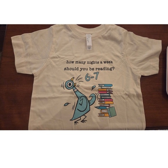Live And Tell Other - Live and Tell Mo Willems Pigeon Reading Graphic T-Shirt Size 3T Cream, 6-7 meme